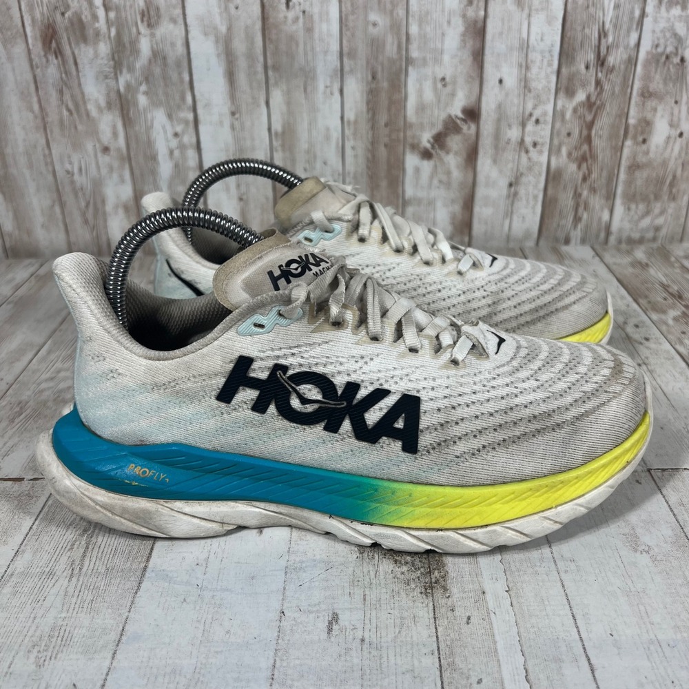 Hoka One One Mach 5 White Blue Glass Yellow Running Shoes 1127894 WBGL Mens 6